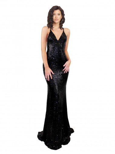 Sequin Criss Cross Open Back Long V-Neck Mermaid Black Tie Evening Gown / Prom Dress / Bridesmaid Dress Sudbury