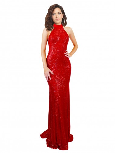 Sequin Open Back Long Halter Neck Mermaid Formal Evening Gown / Prom Dress / Bridesmaid Dress Sudbury