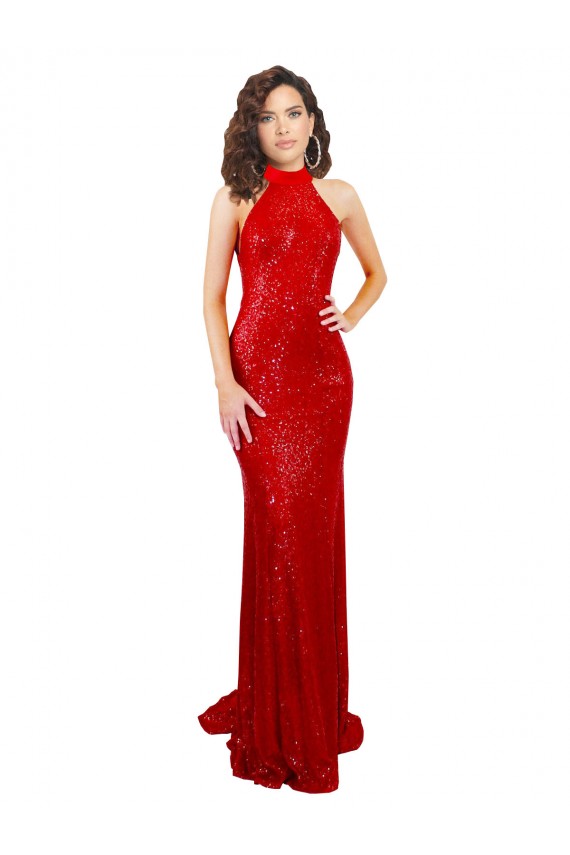 Sequin Open Back Long Halter Neck Mermaid Formal Evening Gown / Prom Dress / Bridesmaid Dress Sudbury