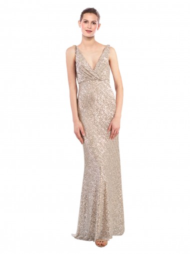 Sequin & Sparkling Sequin Low Back Long V-Neck Sheath Formal Evening Gown / Prom Dress / Bridesmaid Dress Sudbury