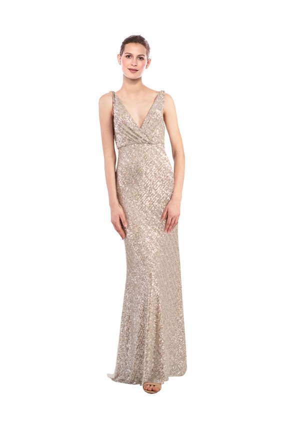 Sequin & Sparkling Sequin Low Back Long V-Neck Sheath Formal Evening Gown / Prom Dress / Bridesmaid Dress Sudbury