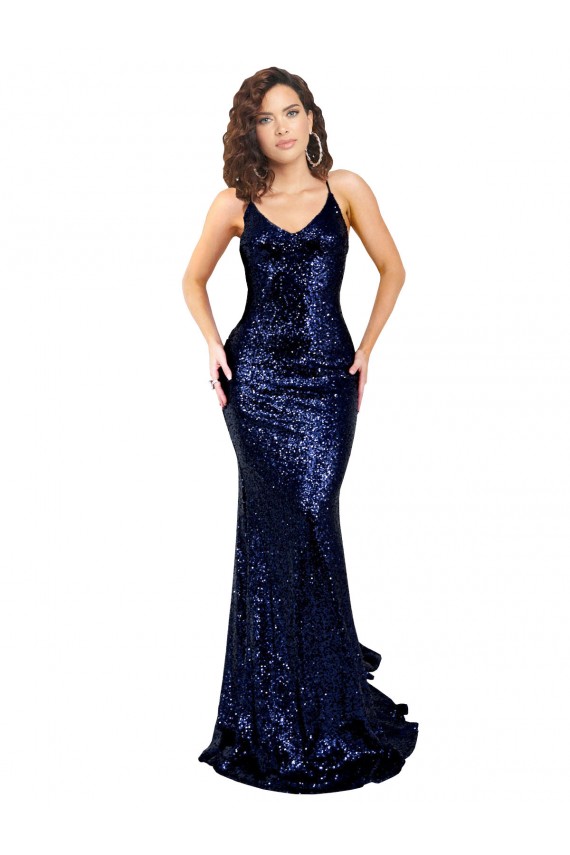 Sequin Low Back Long V-Neck Mermaid Formal Evening Gown / Prom Dress / Bridesmaid Dress Sudbury