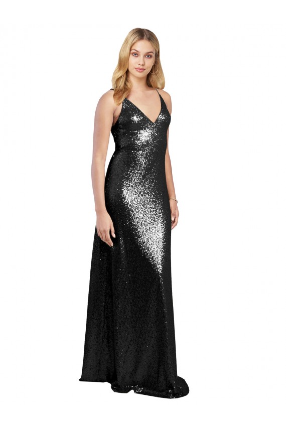 Sequin V-Back Long Spaghetti Straps A-Line Formal Evening Gown / Prom Dress / Bridesmaid Dress Sudbury