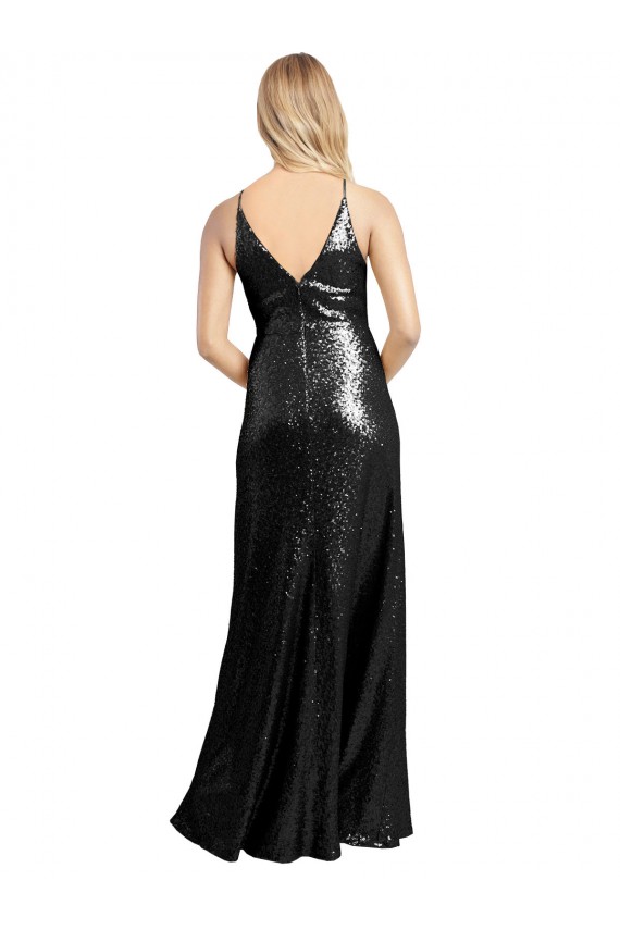 Sequin V-Back Long Spaghetti Straps A-Line Formal Evening Gown / Prom Dress / Bridesmaid Dress Sudbury
