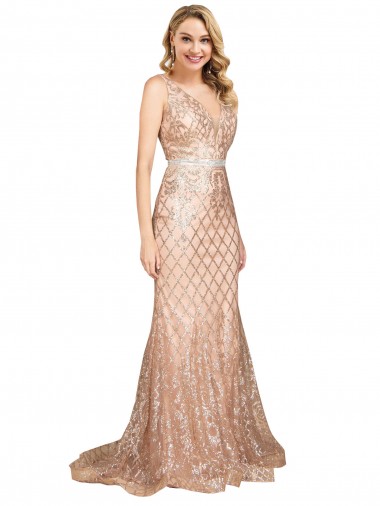 Sequin & Sparkling Sequin V-Back Long V-Neck Mermaid Formal Plus Size Evening Gown / Prom Dress / Bridesmaid Dress Sudbury