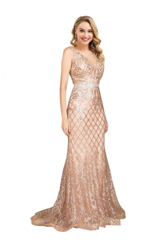 Sequin & Sparkling Sequin V-Back Long V-Neck Mermaid Formal Plus Size Evening Gown / Prom Dress / Bridesmaid Dress Sudbury