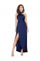 Silk like Satin Long Halter Neck Sapphire A-Line High Low Evening Gown / Prom Dress / Bridesmaid Dress Sudbury