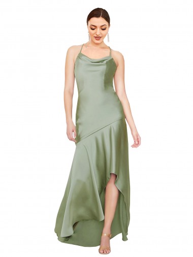 Silk like Satin Criss Cross Open Back Long Cowl Neck A-Line High Low Evening Gown / Prom Dress / Bridesmaid Dress Sudbury