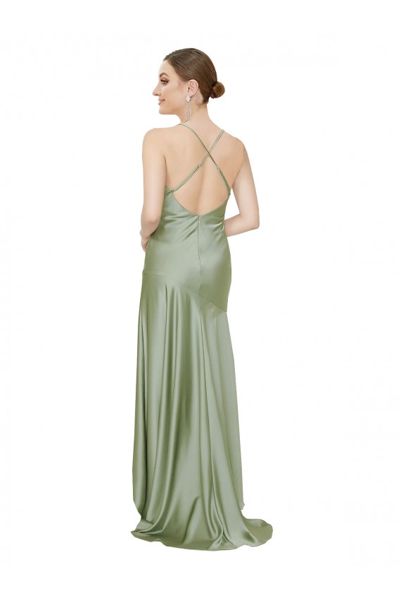 Silk like Satin Criss Cross Open Back Long Cowl Neck A-Line High Low Evening Gown / Prom Dress / Bridesmaid Dress Sudbury