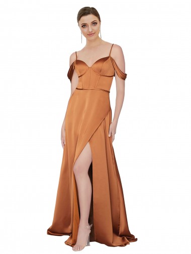 Silk like Satin Low Back Long Spaghetti Straps Orange A-Line Formal Evening Gown / Prom Dress / Bridesmaid Dress Sudbury