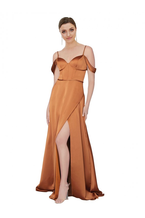 Silk like Satin Low Back Long Spaghetti Straps Orange A-Line Formal Evening Gown / Prom Dress / Bridesmaid Dress Sudbury