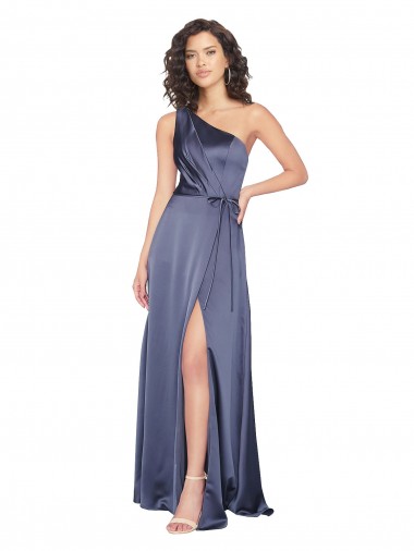 Silk like Satin Long One Shoulder Dusk A-Line Formal Evening Gown / Prom Dress / Bridesmaid Dress Sudbury