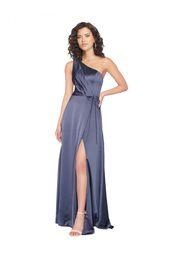 Silk like Satin Long One Shoulder Dusk A-Line Formal Evening Gown / Prom Dress / Bridesmaid Dress Sudbury