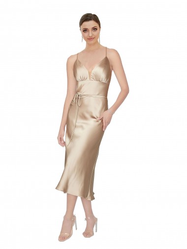 Silk like Satin Midi Length V-Neck A-Line Formal Evening Gown / Prom Dress / Bridesmaid Dress Sudbury