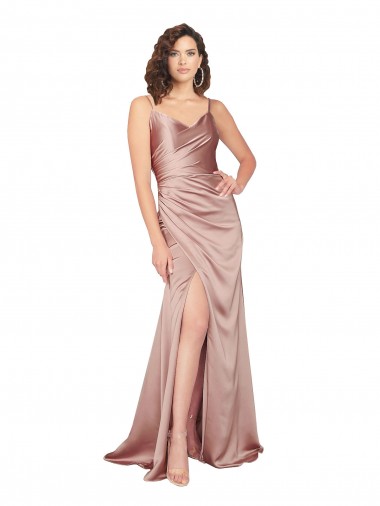 Silk like Satin V-Back Long V-Neck Sheath Black Tie Evening Gown / Prom Dress / Bridesmaid Dress Sudbury