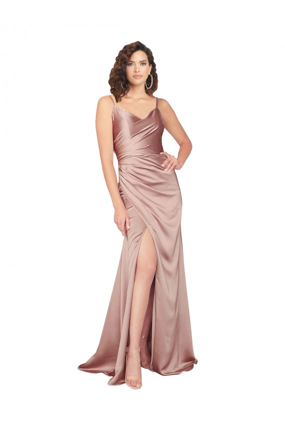 Silk like Satin V-Back Long V-Neck Sheath Black Tie Evening Gown / Prom Dress / Bridesmaid Dress Sudbury
