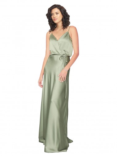 Silk like Satin V-Back Long V-Neck A-Line Formal Evening Gown / Bridesmaid Dress Sudbury