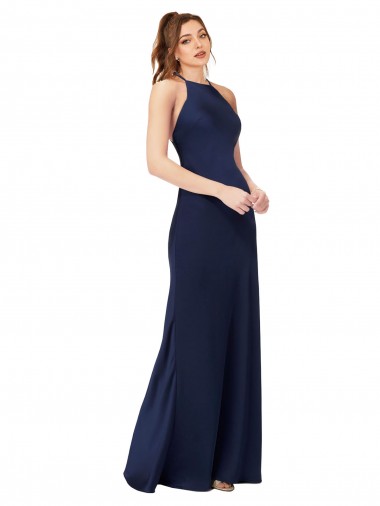 Silk like Satin Criss Cross Back Long High Neck Sheath Formal Evening Gown / Prom Dress / Bridesmaid Dress Sudbury