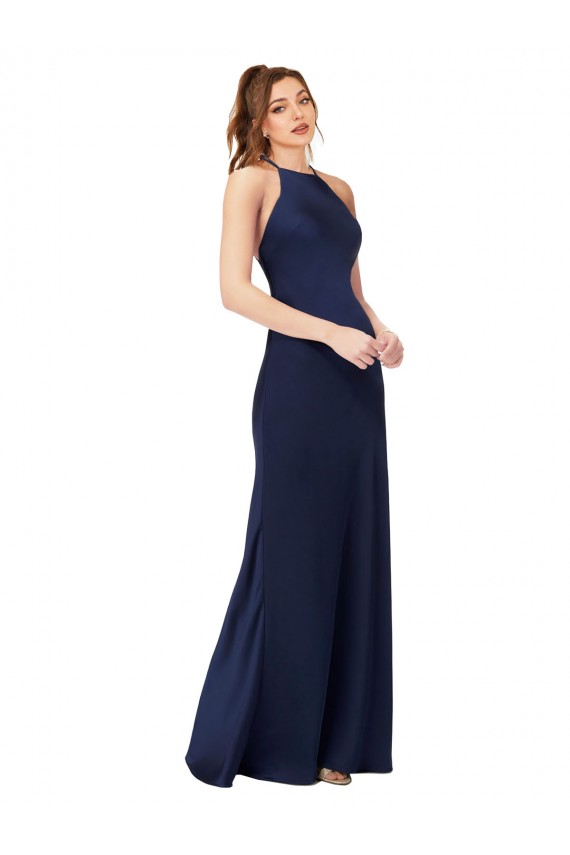 Silk like Satin Criss Cross Back Long High Neck Sheath Formal Evening Gown / Prom Dress / Bridesmaid Dress Sudbury