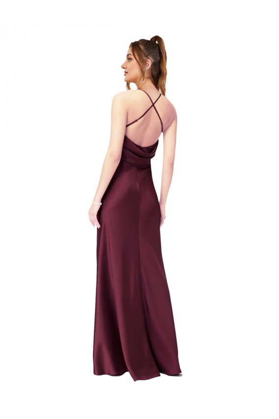 Silk like Satin Criss Cross Back Long V-Neck Sheath Black Tie Evening Gown / Prom Dress / Bridesmaid Dress Sudbury