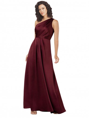 Silk like Satin Long One Shoulder Burgundy A-Line Formal Evening Gown / Prom Dress / Bridesmaid Dress Sudbury