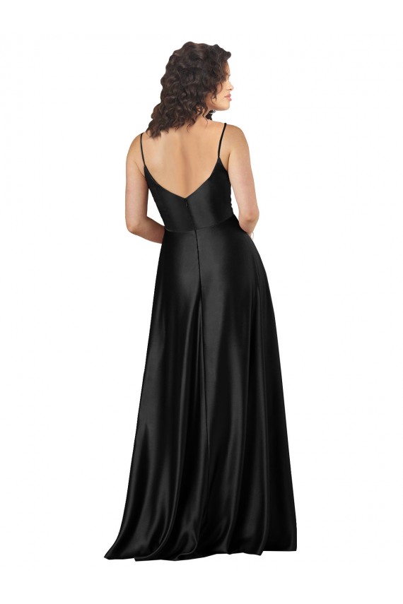 Silk like Satin Low Back Long V-Neck A-Line Formal Dress / Bridesmaid Dress Sudbury