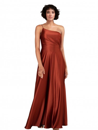 Silk like Satin Long One Shoulder Burnt Orange A-Line Black Tie Evening Gown / Prom Dress / Bridesmaid Dress Sudbury