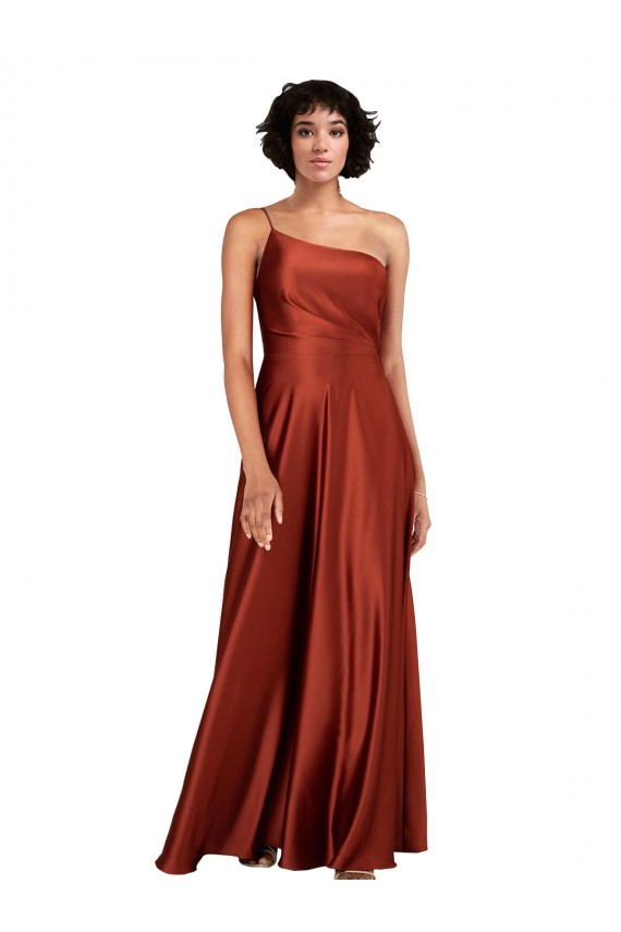 Silk like Satin Long One Shoulder Burnt Orange A-Line Black Tie Evening Gown / Prom Dress / Bridesmaid Dress Sudbury
