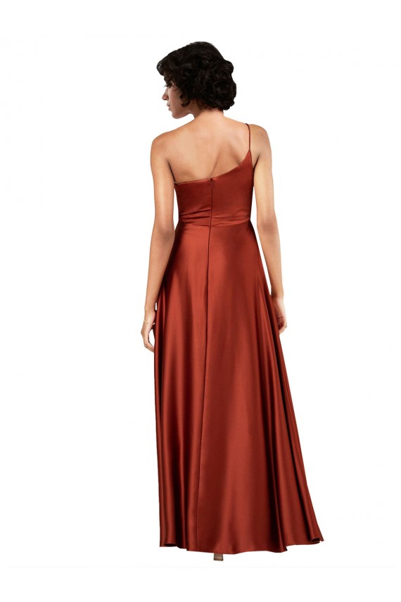 Silk like Satin Long One Shoulder Burnt Orange A-Line Black Tie Evening Gown / Prom Dress / Bridesmaid Dress Sudbury