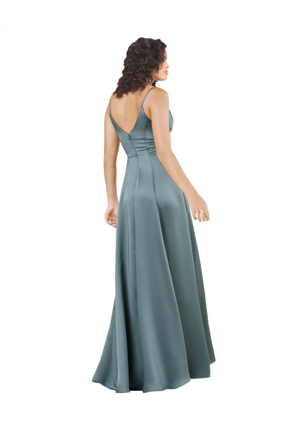 Silk like Satin V-Back Long V-Neck Black A-Line Formal Evening Gown / Prom Dress / Bridesmaid Dress Sudbury