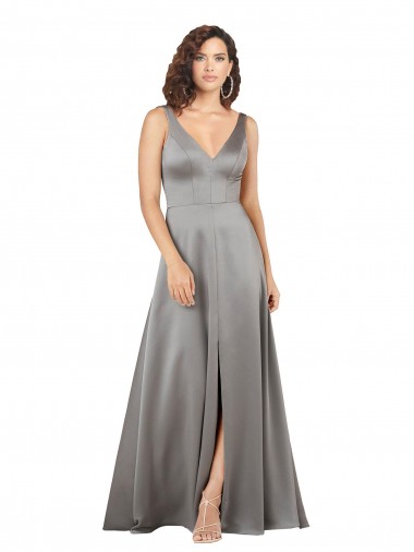 Silk like Satin Long V-Neck A-Line Formal Evening Gown / Prom Dress / Bridesmaid Dress Sudbury
