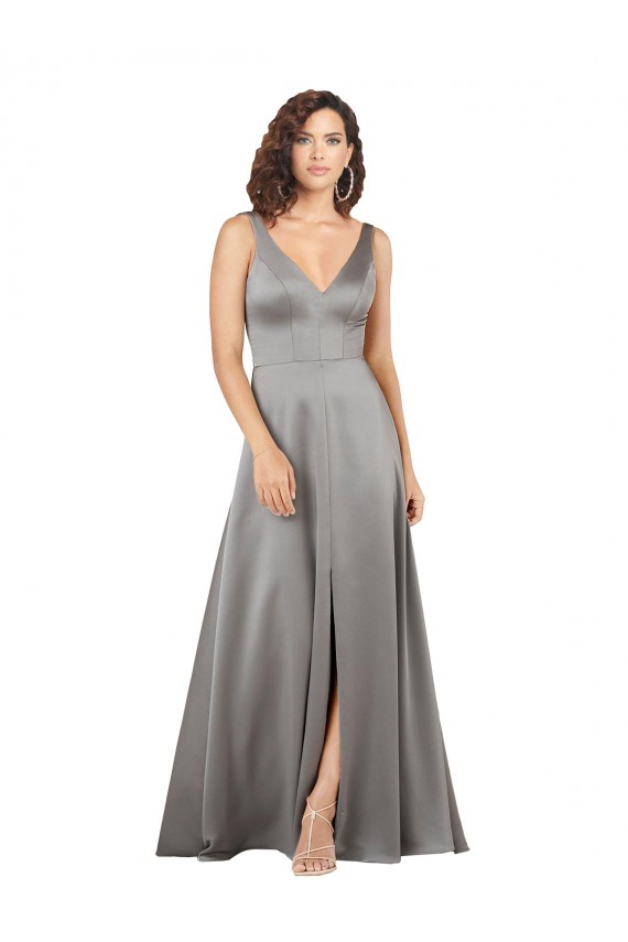 Silk like Satin Long V-Neck A-Line Formal Evening Gown / Prom Dress / Bridesmaid Dress Sudbury