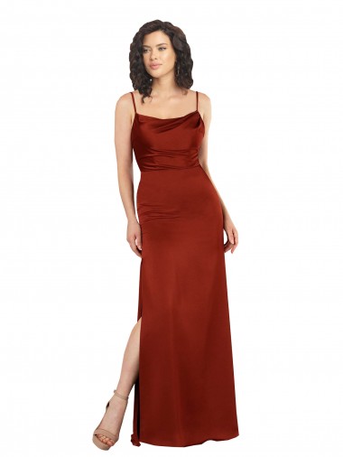 Silk like Satin Low Back Long Spaghetti Straps Red A-Line Formal Evening Gown / Prom Dress / Bridesmaid Dress Sudbury