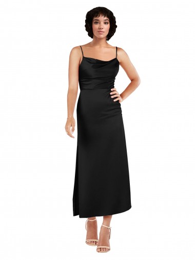 Silk like Satin Tea Length Spaghetti Straps A-Line Formal Evening Gown / Prom Dress / Bridesmaid Dress Sudbury