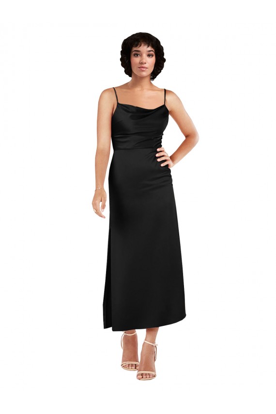 Silk like Satin Tea Length Spaghetti Straps A-Line Formal Evening Gown / Prom Dress / Bridesmaid Dress Sudbury