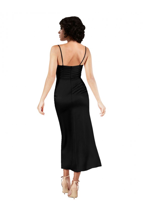 Silk like Satin Tea Length Spaghetti Straps A-Line Formal Evening Gown / Prom Dress / Bridesmaid Dress Sudbury