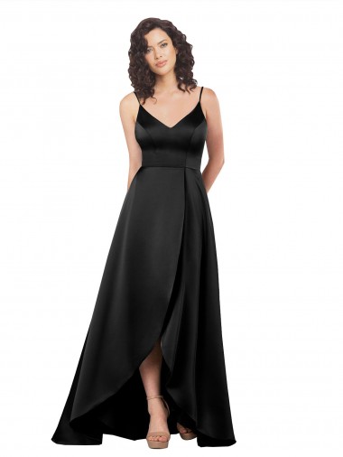Silk like Satin Low Back Long V-Neck A-Line High Low Evening Gown / Prom Dress / Bridesmaid Dress Sudbury