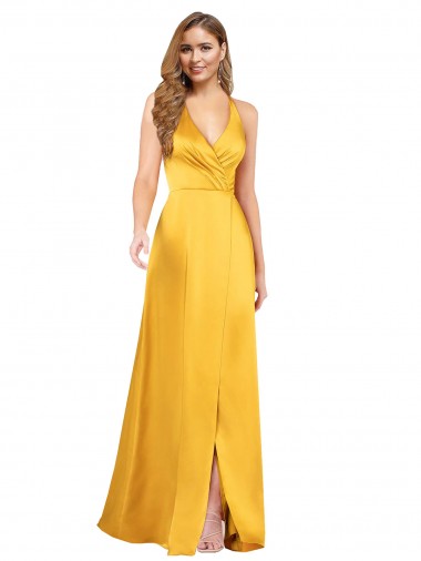 Silk like Satin Open Back Long V-Neck A-Line Formal Dress / Bridesmaid Dress Sudbury