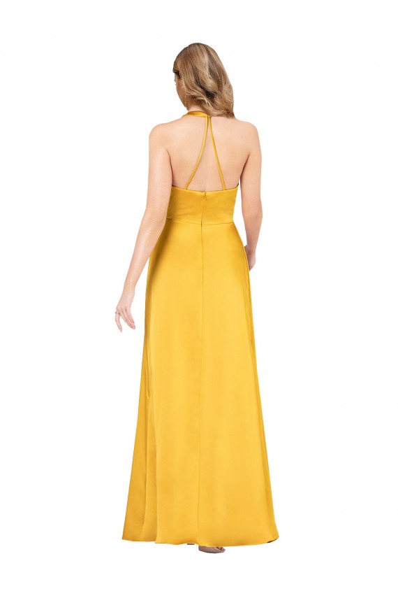 Silk like Satin Open Back Long V-Neck A-Line Formal Dress / Bridesmaid Dress Sudbury