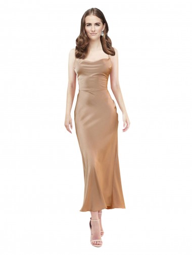 Silk like Satin Low Back Midi Length Cowl Neck Sheath Formal Evening Gown / Prom Dress / Bridesmaid Dress Sudbury