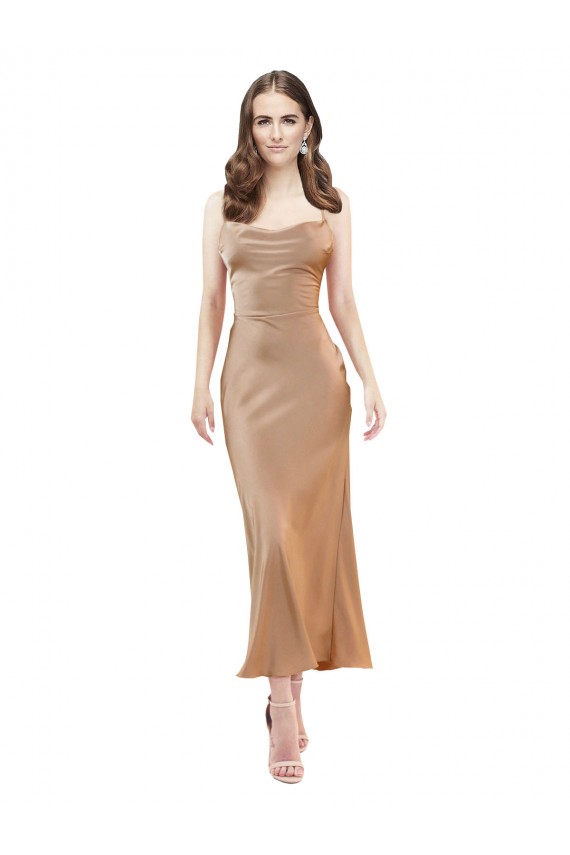 Silk like Satin Low Back Midi Length Cowl Neck Sheath Formal Evening Gown / Prom Dress / Bridesmaid Dress Sudbury