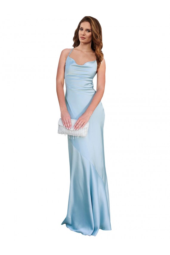 Silk like Satin Criss Cross Open Back Long Cowl Neck Light Sky Blue Sheath Formal Evening Gown / Prom Dress / Bridesmaid Dress Sudbury
