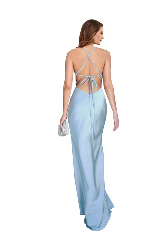 Silk like Satin Criss Cross Open Back Long Cowl Neck Light Sky Blue Sheath Formal Evening Gown / Prom Dress / Bridesmaid Dress Sudbury