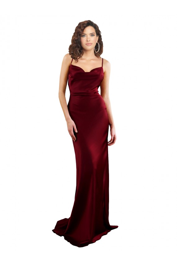 Silk like Satin Criss Cross Open Back Long Cowl Neck Burgundy Sheath Formal Evening Gown / Prom Dress / Bridesmaid Dress Sudbury