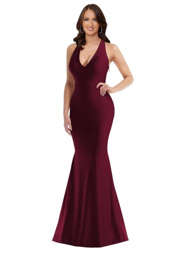 Silk like Satin Open Back Long V-Neck Mermaid Formal Plus Size Evening Gown / Prom Dress / Bridesmaid Dress Sudbury
