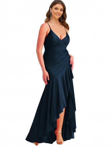 Silk like Satin Long Spaghetti Straps Mermaid High Low Plus Size Evening Gown / Prom Dress / Bridesmaid Dress Sudbury