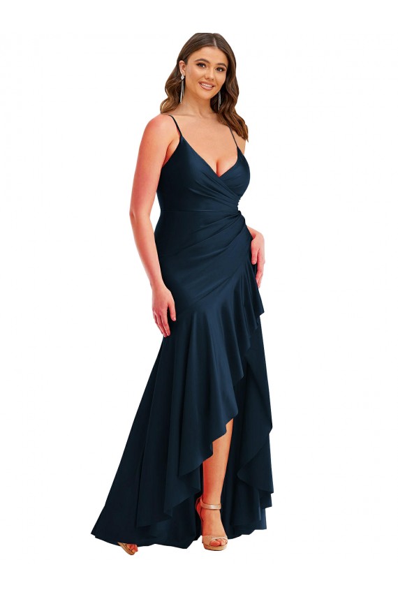 Silk like Satin Long Spaghetti Straps Mermaid High Low Plus Size Evening Gown / Prom Dress / Bridesmaid Dress Sudbury