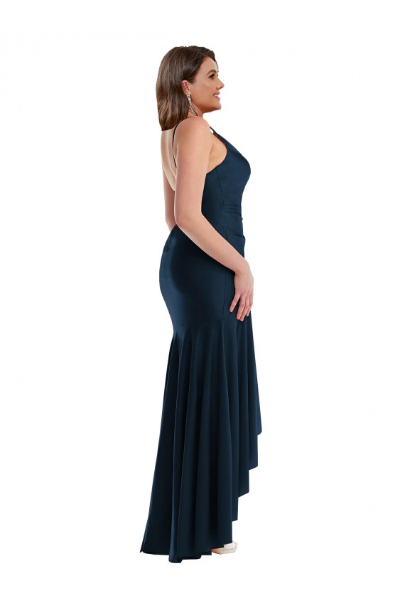 Silk like Satin Long Spaghetti Straps Mermaid High Low Plus Size Evening Gown / Prom Dress / Bridesmaid Dress Sudbury