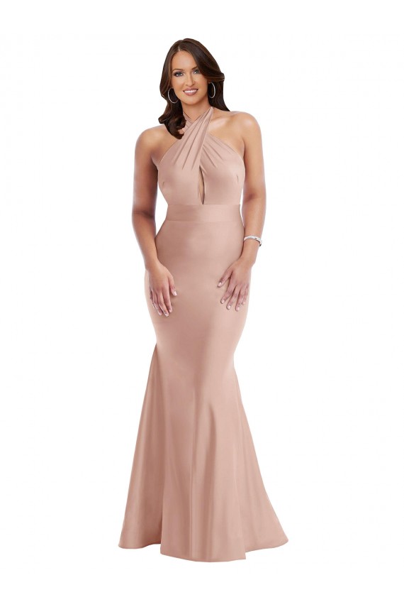 Silk like Satin Open Back Long Halter Neck Mermaid Formal Plus Size Evening Gown / Prom Dress / Bridesmaid Dress Sudbury
