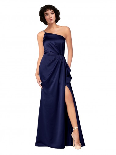 Silk like Satin Long One Shoulder A-Line Black Tie Evening Gown / Prom Dress / Bridesmaid Dress Sudbury